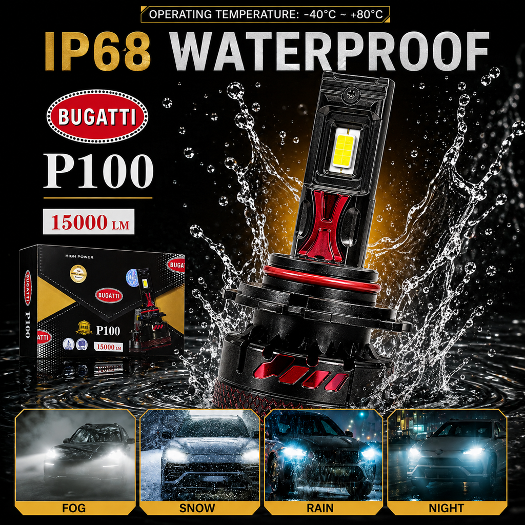 Bugatti P100 Professional LED Headlight Bulbs | H4 H11 9005 9006 | 1500W CSP Chip | Gold Edition